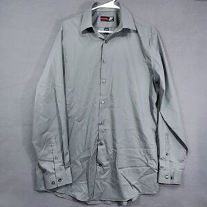 J. Ferrar Mens Button down Size L 16-16.5 34-35  Slim Gray Cotton Blend